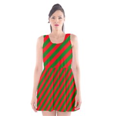 Red And Green Christmas Candycane Stripes Scoop Neck Skater Dress by PodArtist