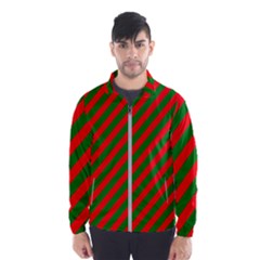 Red And Green Christmas Candycane Stripes Wind Breaker (men) by PodArtist