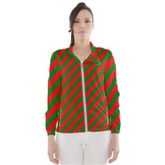 Red And Green Christmas Candycane Stripes Wind Breaker (women) by PodArtist