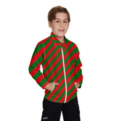 Red And Green Christmas Candycane Stripes Wind Breaker (kids) by PodArtist