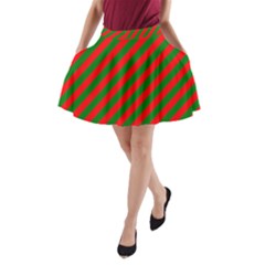 Red And Green Christmas Candycane Stripes A-line Pocket Skirt by PodArtist