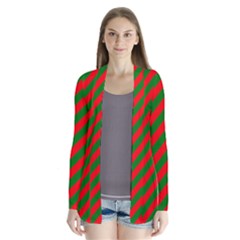 Red And Green Christmas Candycane Stripes Drape Collar Cardigan by PodArtist