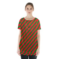 Red And Green Christmas Candycane Stripes Skirt Hem Sports Top by PodArtist