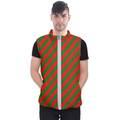 Red And Green Christmas Candycane Stripes Men s Puffer Vest by PodArtist