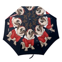 Pug Xmas Folding Umbrellas by Valentinaart