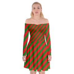 Red And Green Christmas Candycane Stripes Off Shoulder Skater Dress by PodArtist