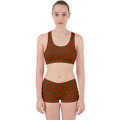 Red And Green Christmas Candycane Stripes Work It Out Sports Bra Set by PodArtist