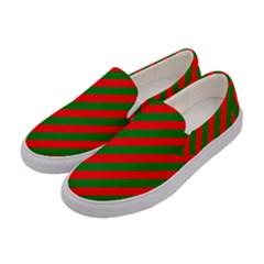 Red And Green Christmas Candycane Stripes Women s Canvas Slip Ons by PodArtist