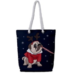 Pug Xmas Full Print Rope Handle Bag (small) by Valentinaart