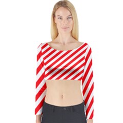 Christmas Red And White Candy Cane Stripes Long Sleeve Crop Top by PodArtist