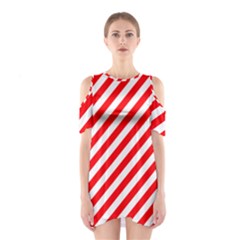 Christmas Red And White Candy Cane Stripes Shoulder Cutout One Piece