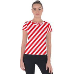 Christmas Red And White Candy Cane Stripes Short Sleeve Sports Top  by PodArtist