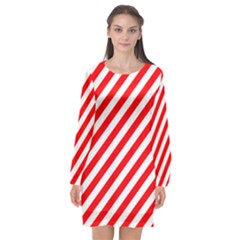 Christmas Red And White Candy Cane Stripes Long Sleeve Chiffon Shift Dress  by PodArtist