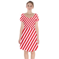 Christmas Red And White Candy Cane Stripes Short Sleeve Bardot Dress by PodArtist