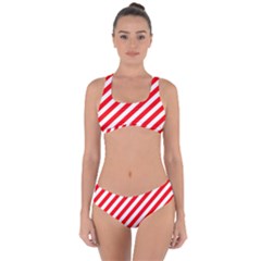 Christmas Red And White Candy Cane Stripes Criss Cross Bikini Set by PodArtist