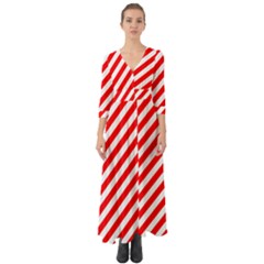 Christmas Red And White Candy Cane Stripes Button Up Boho Maxi Dress by PodArtist