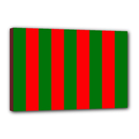 Wide Red And Green Christmas Cabana Stripes Canvas 18  X 12  by PodArtist