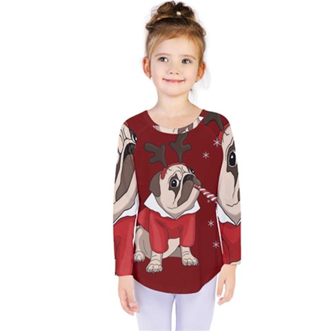 Pug Xmas Kids  Long Sleeve Tee by Valentinaart