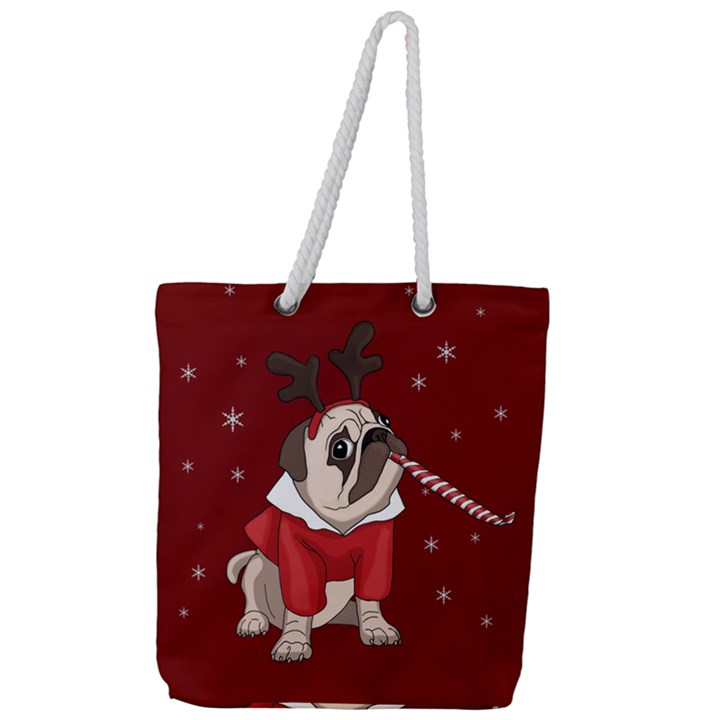 Pug Xmas Full Print Rope Handle Tote (Large)