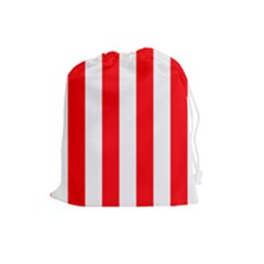 Wide Red And White Christmas Cabana Stripes Drawstring Pouches (large)  by PodArtist
