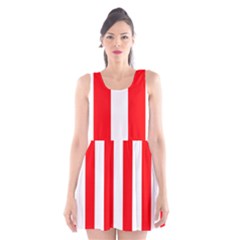 Wide Red And White Christmas Cabana Stripes Scoop Neck Skater Dress by PodArtist