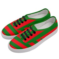 Red And Green Christmas Cabana Stripes Women s Classic Low Top Sneakers by PodArtist