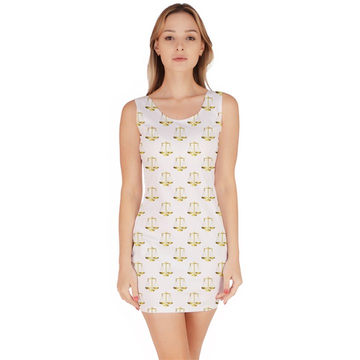 Gold Scales Of Justice on White Repeat Pattern All Over Print Bodycon Dress