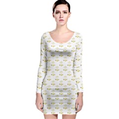 Gold Scales Of Justice On White Repeat Pattern All Over Print Long Sleeve Bodycon Dress by PodArtist