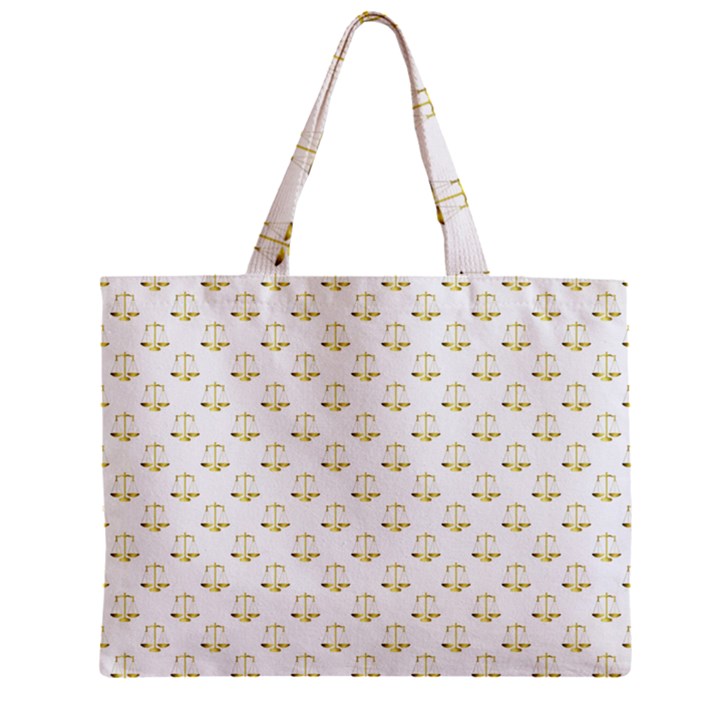 Gold Scales Of Justice on White Repeat Pattern All Over Print Zipper Mini Tote Bag