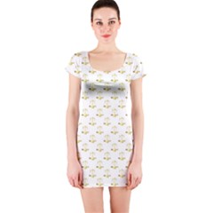 Gold Scales Of Justice On White Repeat Pattern All Over Print Short Sleeve Bodycon Dress by PodArtist