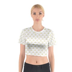 Gold Scales Of Justice On White Repeat Pattern All Over Print Cotton Crop Top by PodArtist