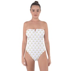 Gold Scales Of Justice On White Repeat Pattern All Over Print Tie Back One Piece Swimsuit by PodArtist