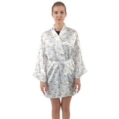 Gold Scales Of Justice On White Repeat Pattern All Over Print Long Sleeve Kimono Robe by PodArtist
