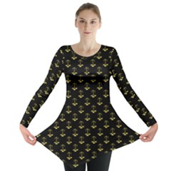 Gold Scales Of Justice On Black Repeat Pattern All Over Print  Long Sleeve Tunic  by PodArtist