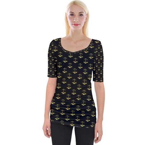 Gold Scales Of Justice On Black Repeat Pattern All Over Print  Wide Neckline Tee by PodArtist