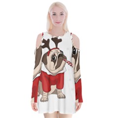 Pug Xmas Velvet Long Sleeve Shoulder Cutout Dress by Valentinaart