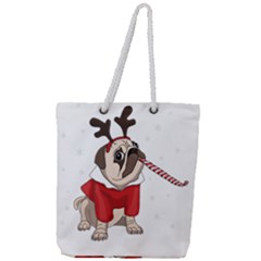 Pug Xmas Full Print Rope Handle Tote (large)