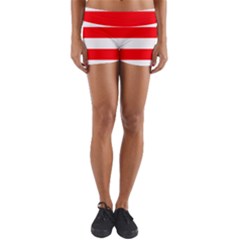 Christmas Red And White Cabana Stripes Yoga Shorts