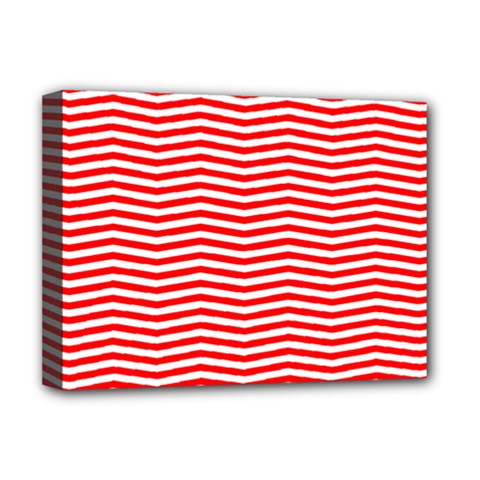 Christmas Red And White Chevron Stripes Deluxe Canvas 16  X 12   by PodArtist