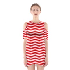 Christmas Red And White Chevron Stripes Shoulder Cutout One Piece