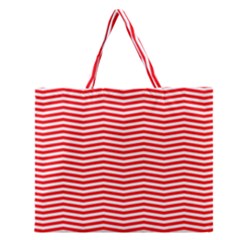 Christmas Red And White Chevron Stripes Zipper Large Tote Bag by PodArtist