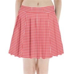 Small Snow White And Christmas Red Gingham Check Plaid Pleated Mini Skirt by PodArtist