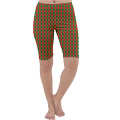 Large Red And Green Christmas Gingham Check Tartan Plaid Cropped Leggings  by PodArtist