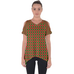 Large Red And Green Christmas Gingham Check Tartan Plaid Cut Out Side Drop Tee by PodArtist