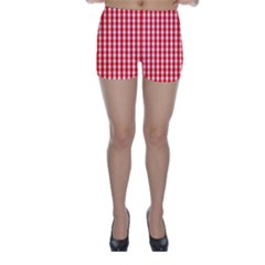 Large Christmas Red And White Gingham Check Plaid Skinny Shorts by PodArtist