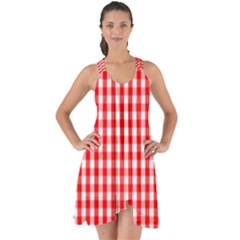 Large Christmas Red And White Gingham Check Plaid Show Some Back Chiffon Dress
