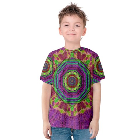 Mandala In Heavy Metal Lace And Forks Kids  Cotton Tee by pepitasart