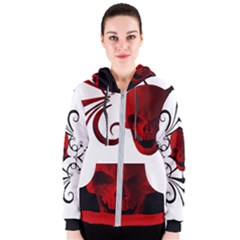 Red Black White Skull Women s Zipper Hoodie