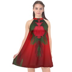 Red Christmas-arp-98 Halter Neckline Chiffon Dress  by annabellerockz