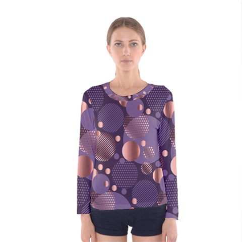 Random Polka Dots, Fun, Colorful, Pattern,xmas,happy,joy,modern,trendy,beautiful,pink,purple,metallic,glam, Women s Long Sleeve Tee by NouveauDesign